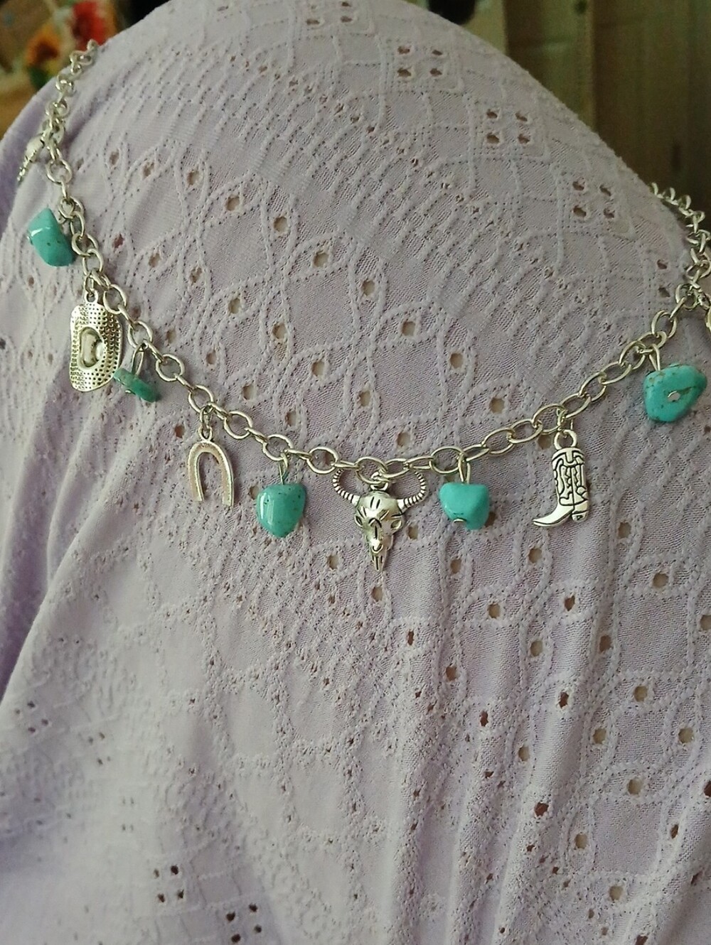 Turquoise Charm Chain Necklace with Southwestern Charms